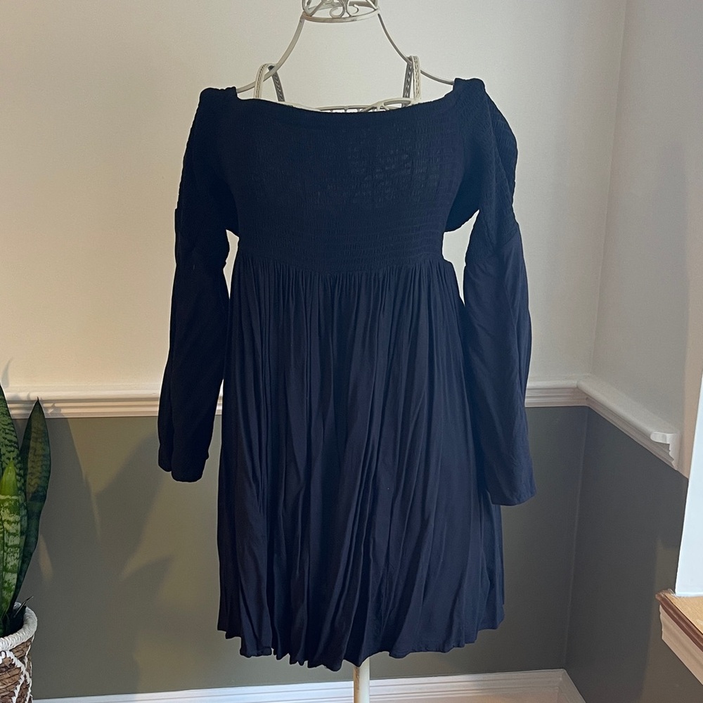 Torrid Stretch Bodice Black Long Sleeve Off Shoulder Dress